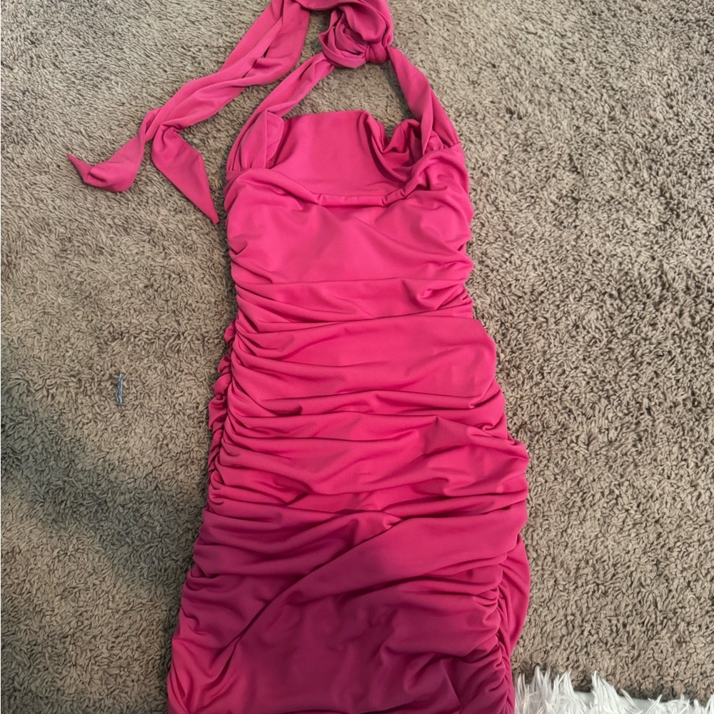 Elegant Pink Halter Dress